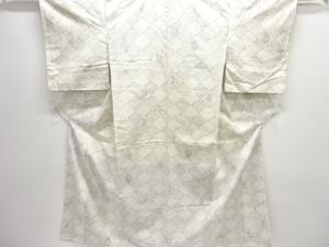 斜め市松に草花模様手織り紬着物